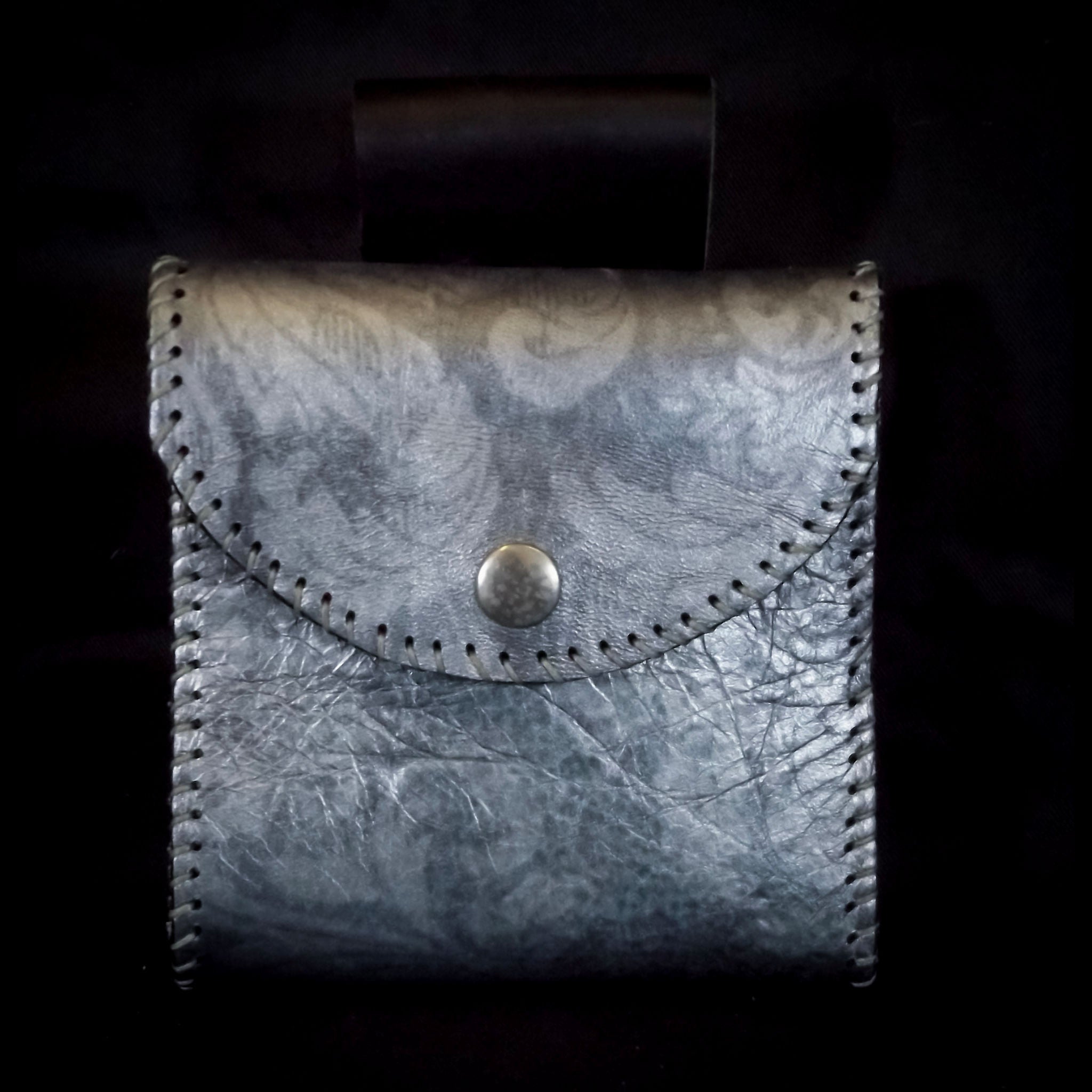 Square Belt Pouch 12.5*13cm -Silver Grey Pattern Leather