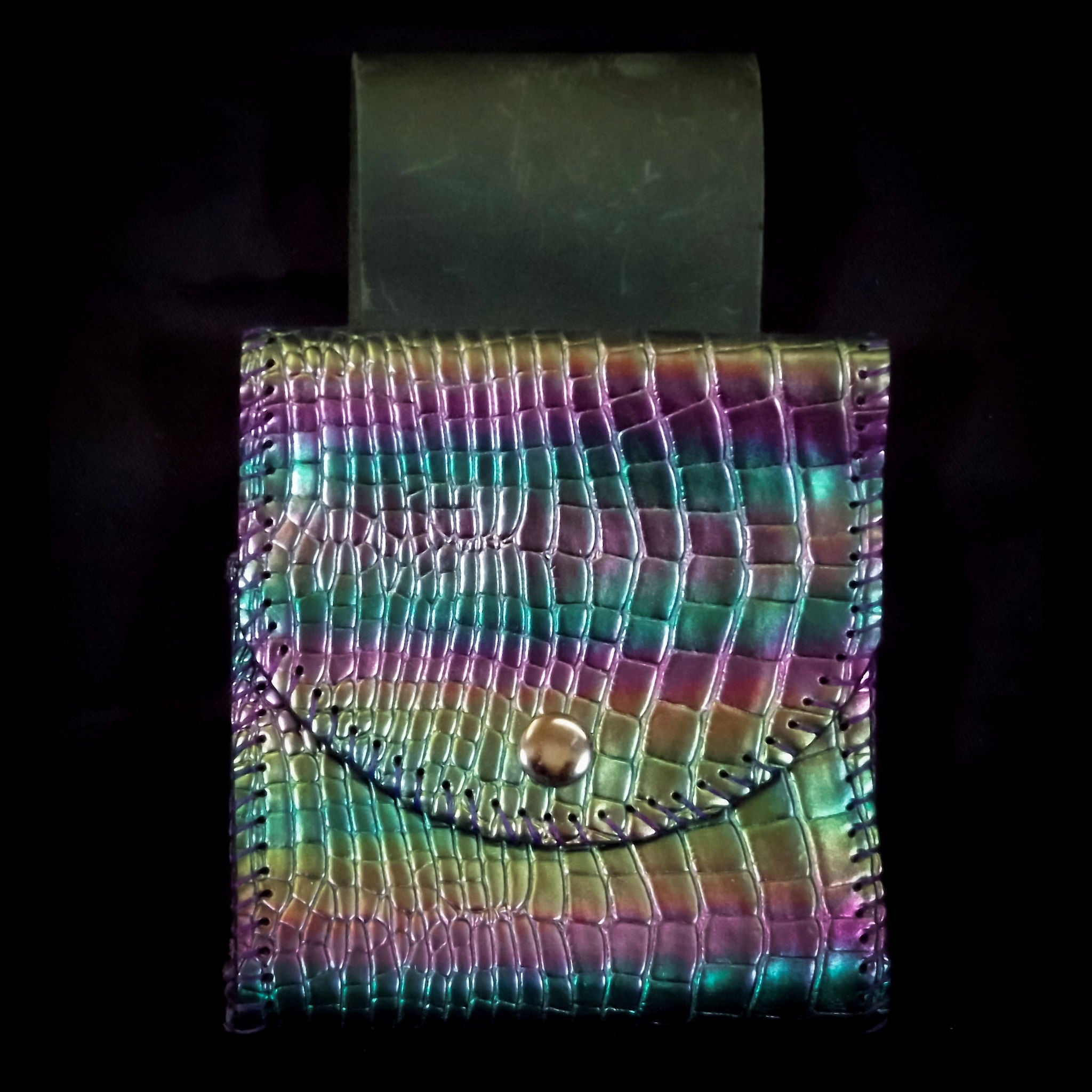 Square Belt Pouch 12.5*13cm - Green Iridescent Rainbow Weave