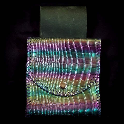 Square Belt Pouch 12.5*13cm - Green Iridescent Rainbow Weave