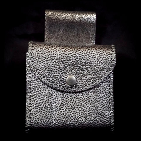 Square Belt Pouch 12.5*13cm -Dark Silvery Metallic Leather