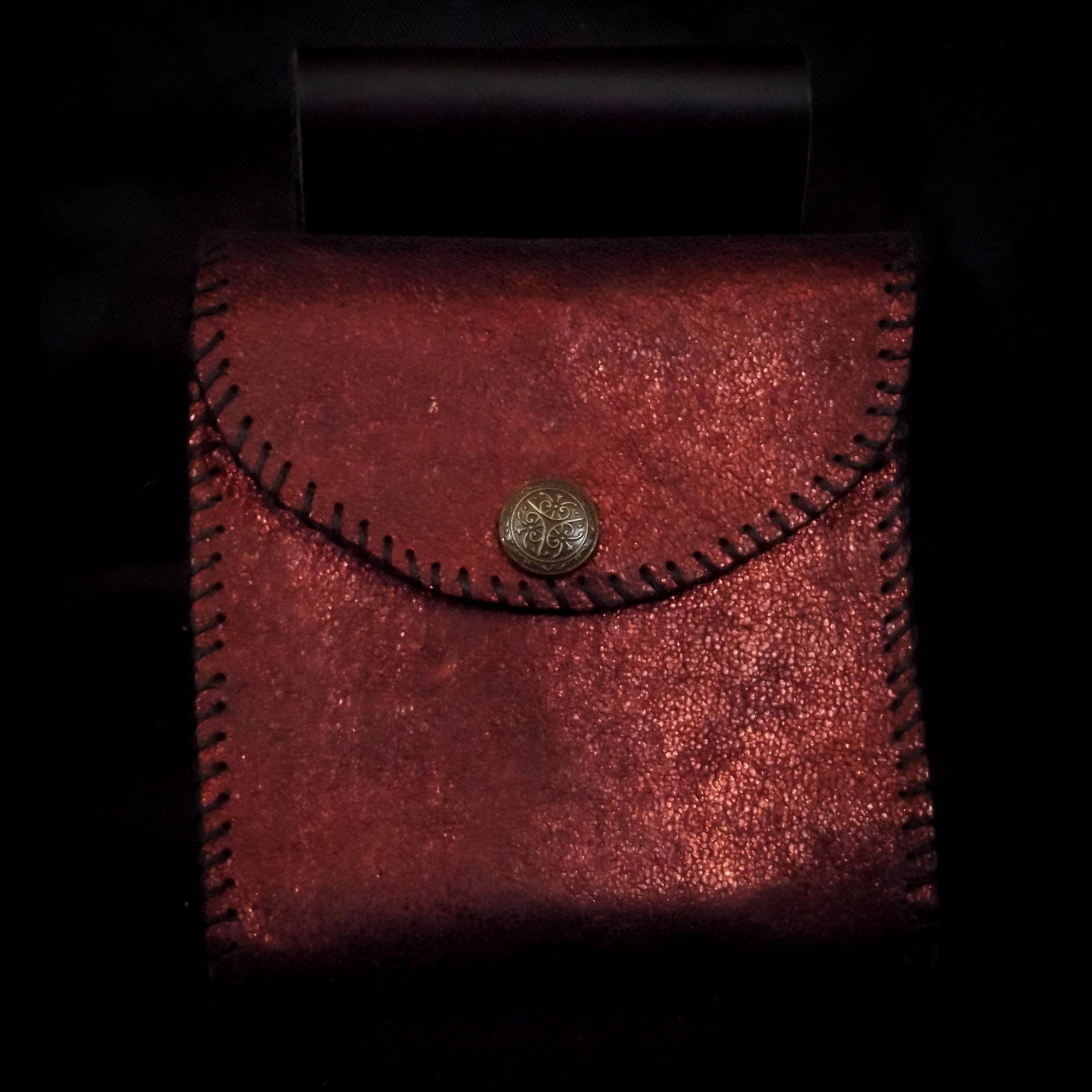 Square Belt Pouch 12.5*13cm -Dark Metallic Red Leather