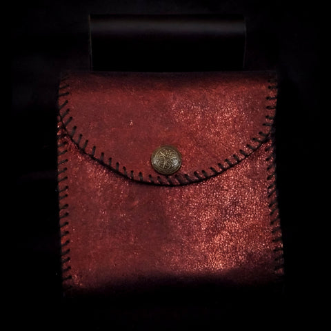 Square Belt Pouch 12.5*13cm -Dark Metallic Red Leather