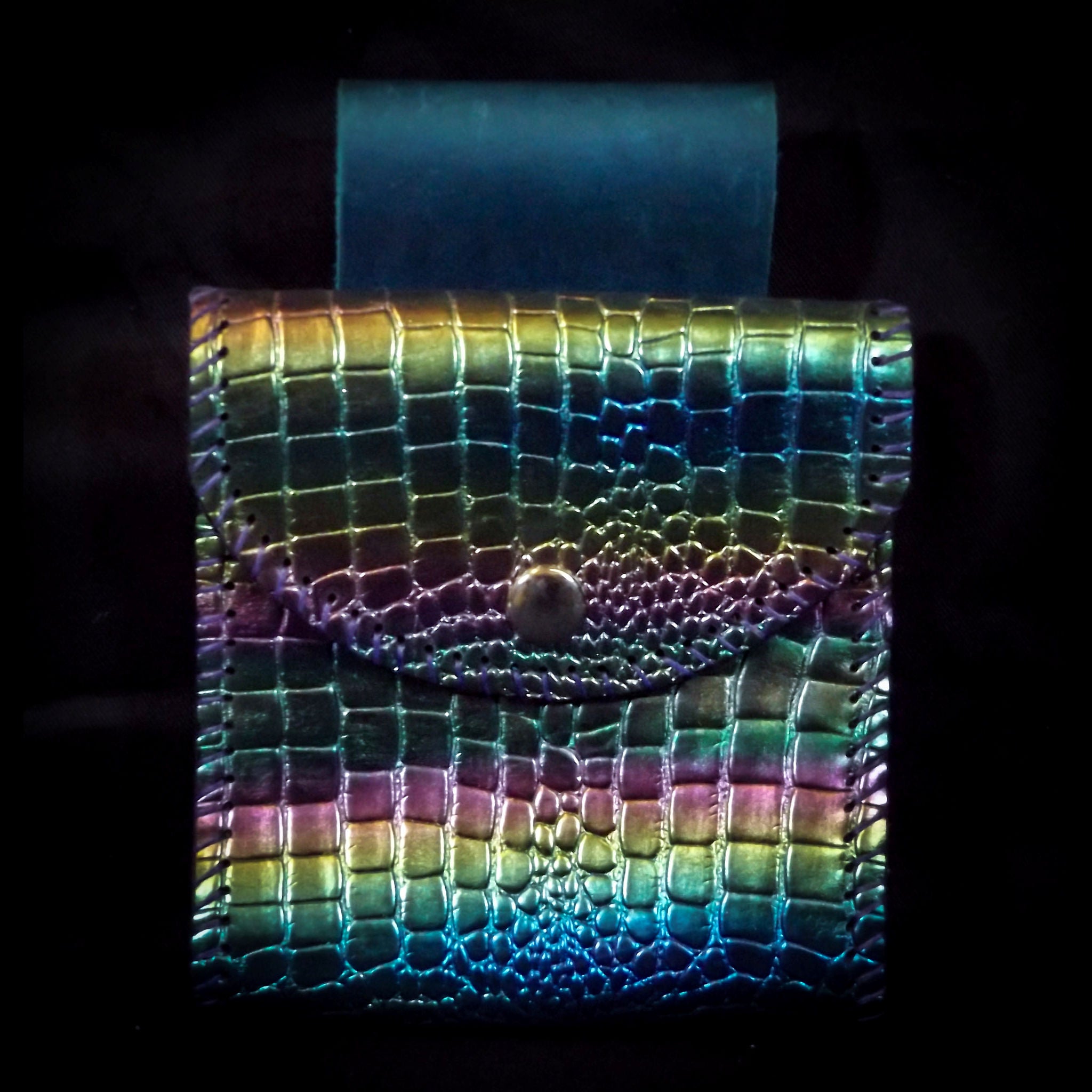 Square Belt Pouch 12.5*13cm - Blue-Green Iridescent Rainbow Snakeskin Effect