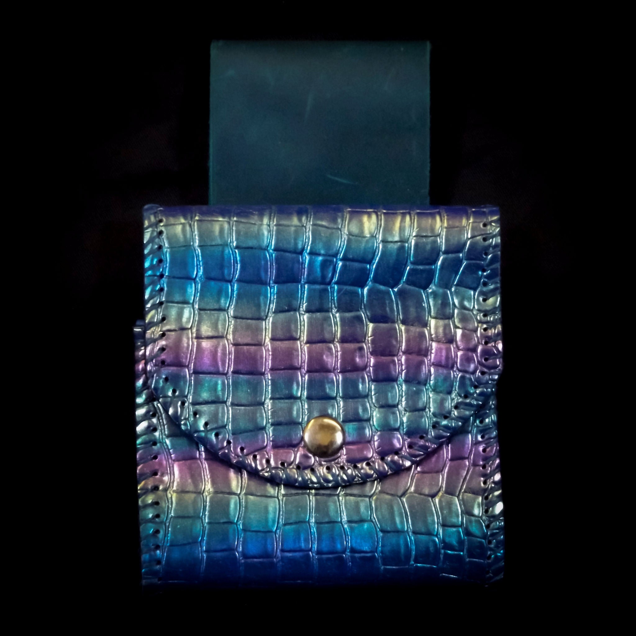 Square Belt Pouch 12.5*13cm - Blue-Purple Iridescent Rainbow Snakeskin Effect