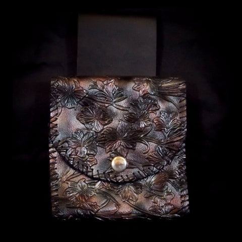 Square Belt Pouch 12.5*13cm - Dark Pewter & Red Floral