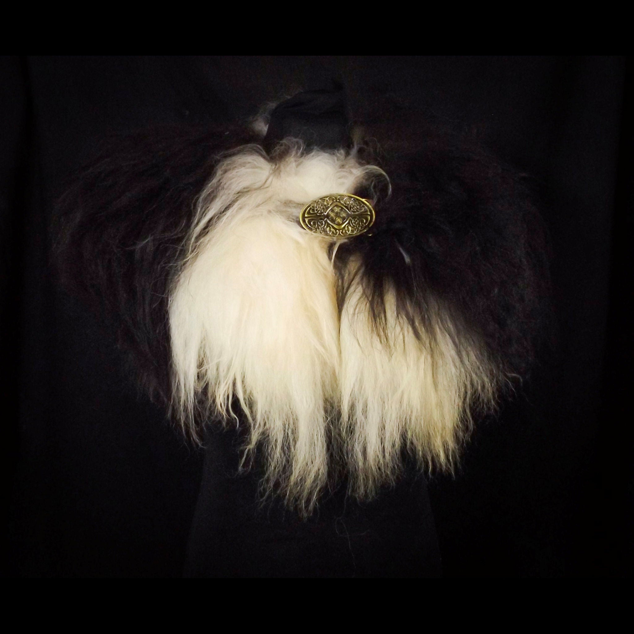 Dark Brown & Cream Icelandic Sheepskin Mantle - Celtic Buckle
