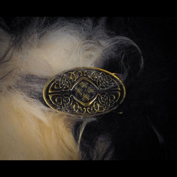 Dark Brown & Cream Icelandic Sheepskin Mantle - Celtic Buckle