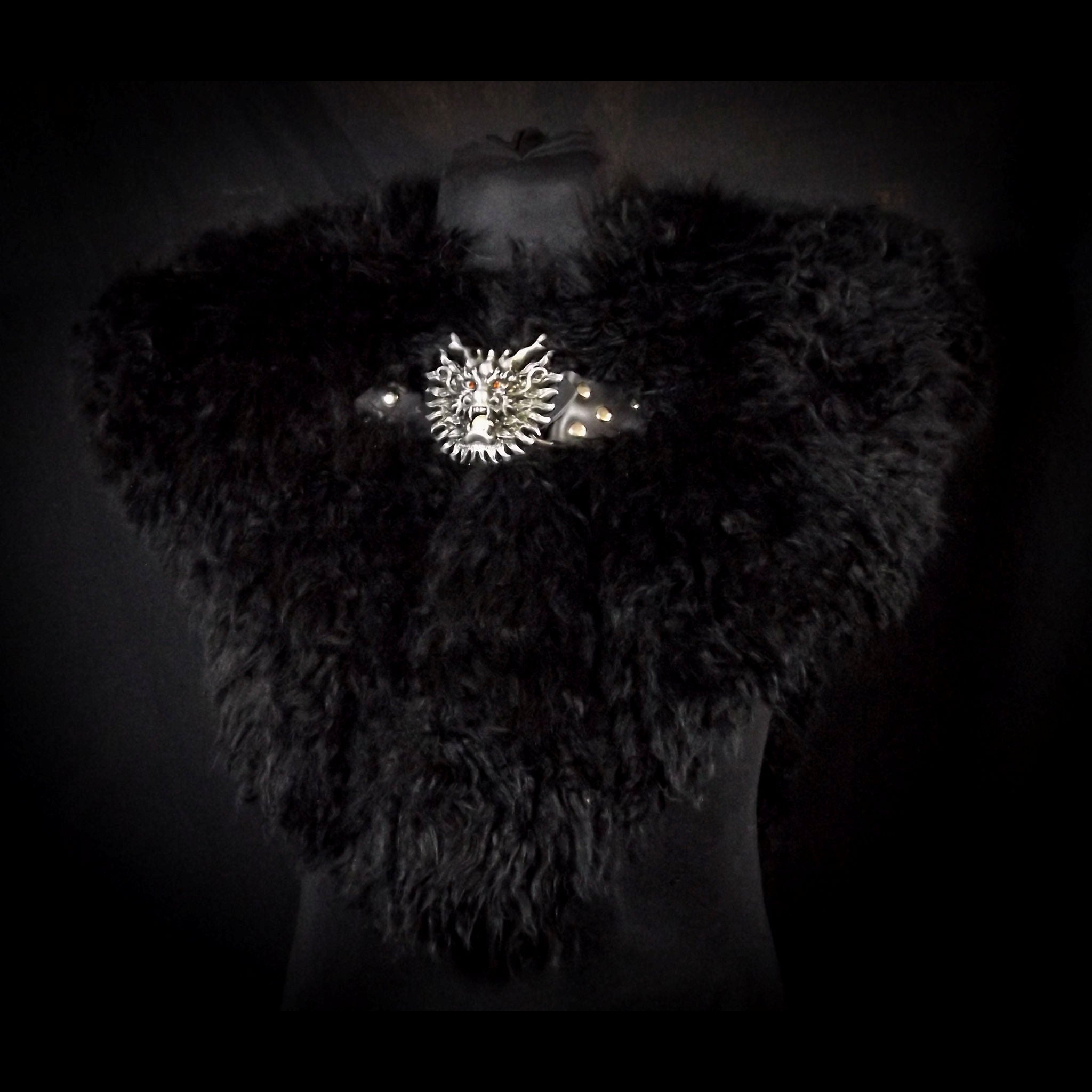 Black Sheepskin Mantle - Demon Buckle