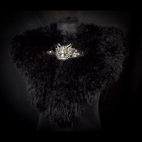 Black Sheepskin Mantle - Demon Buckle