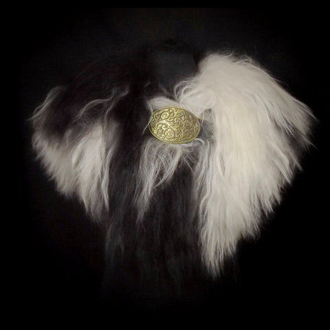 Dark Brown & Cream Icelandic Sheepskin Mantle - Floral Flourish Buckle