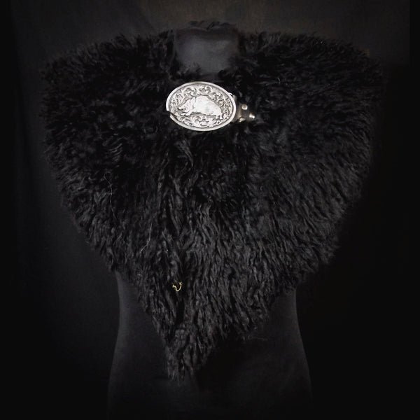 Black Sheepskin Mantle - Boar Buckle