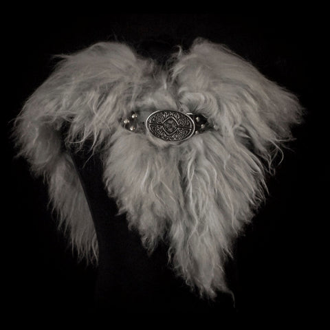 Silver Grey Icelandic Sheepskin Mantle - Celtic Buckle