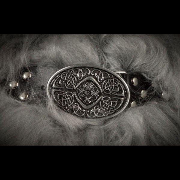Silver Grey Icelandic Sheepskin Mantle - Celtic Buckle