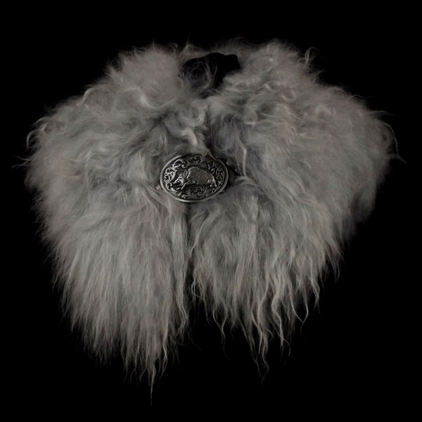 Silver Grey Icelandic Sheepskin Mantle - Boar Buckle