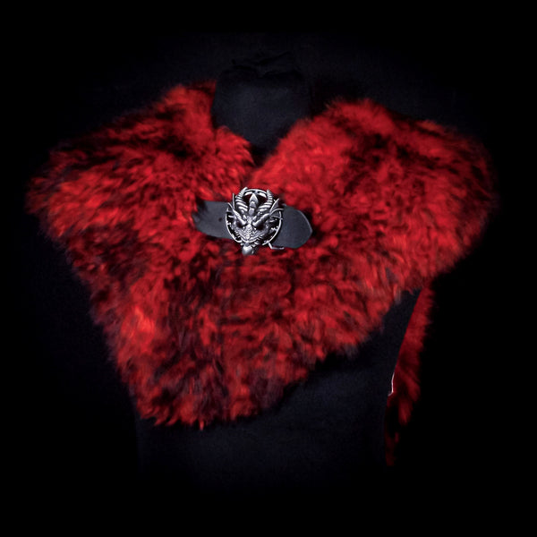 Black-tipped Red Sheepskin Mantle - Dragon Buckle
