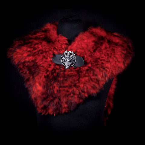Black-tipped Red Sheepskin Mantle - Dragon Buckle
