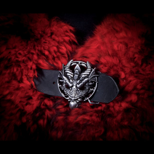 Black-tipped Red Sheepskin Mantle - Dragon Buckle