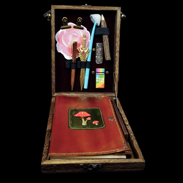 Mushroom Flowers Messenger Box Bag with Notebook and Stationary