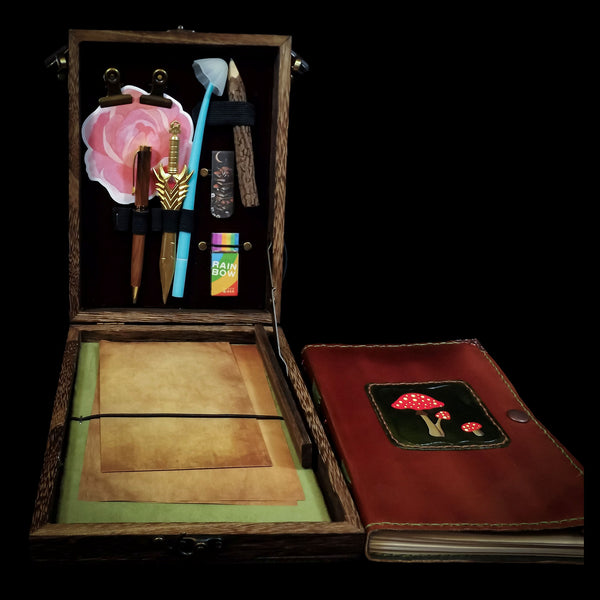 Mushroom Flowers Messenger Box Bag with Notebook and Stationary