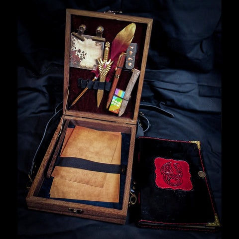 Celtic Dragon Messenger Box Bag with Notebook and Stationary