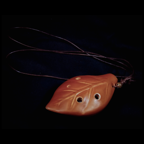 Small Ocarina on Neck Cord - Brown Leaf