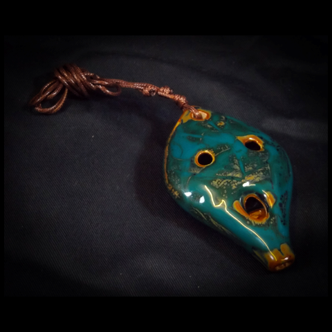 Small Ocarina on Neck Cord - Teal