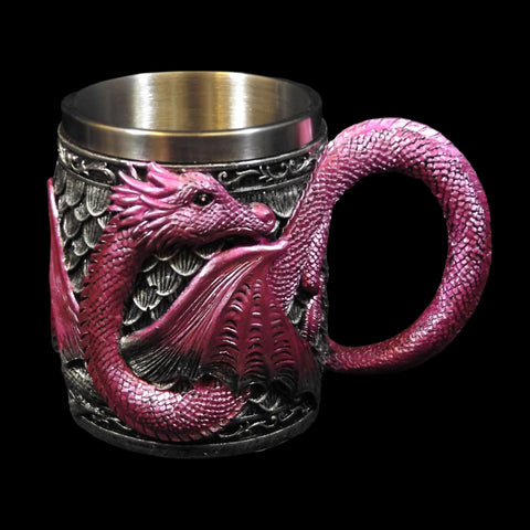 Pink Dragon Stainless Steel & Resin Tankard