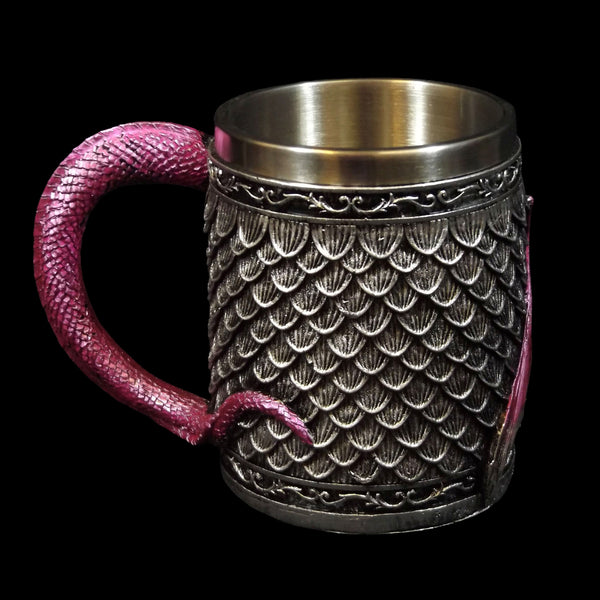 Pink Dragon Stainless Steel & Resin Tankard