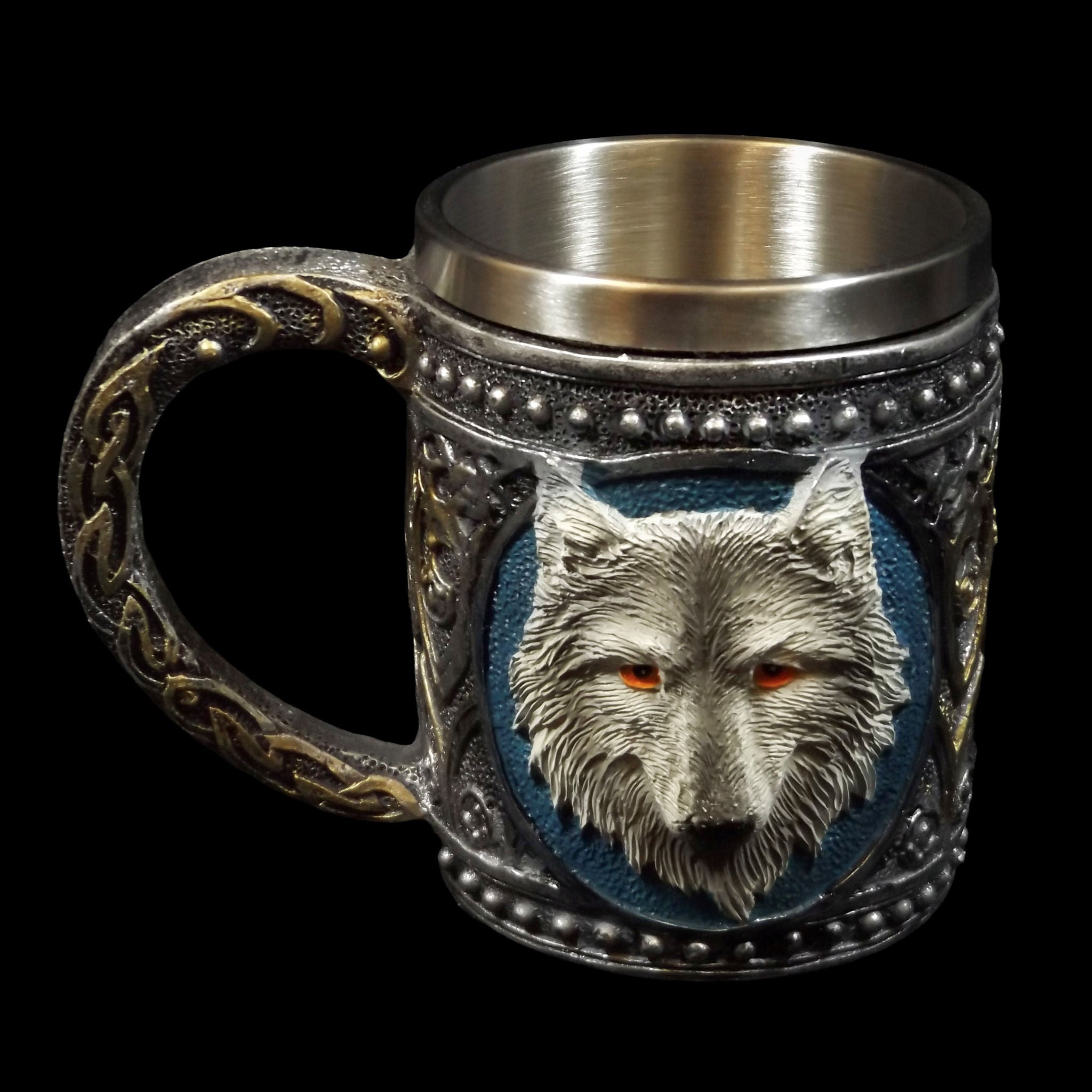 Wolf Head Stainless Steel & Resin Tankard