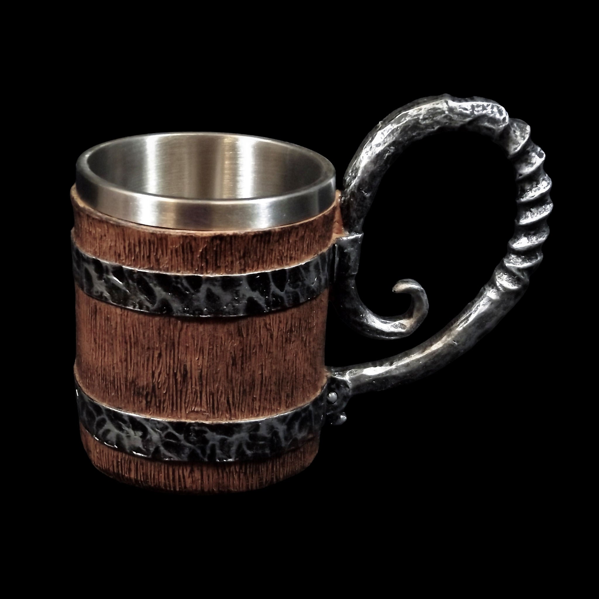 Wood Look Curly Handle Stainless Steel & Resin Tankard