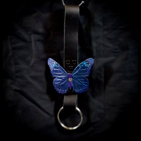 Double Ring Leather Skirt Hitch - Blue Butterfly Decoration
