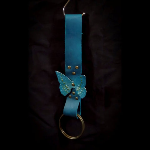 Double Ring Leather Skirt Hitch - Aqua Butterfly Decoration