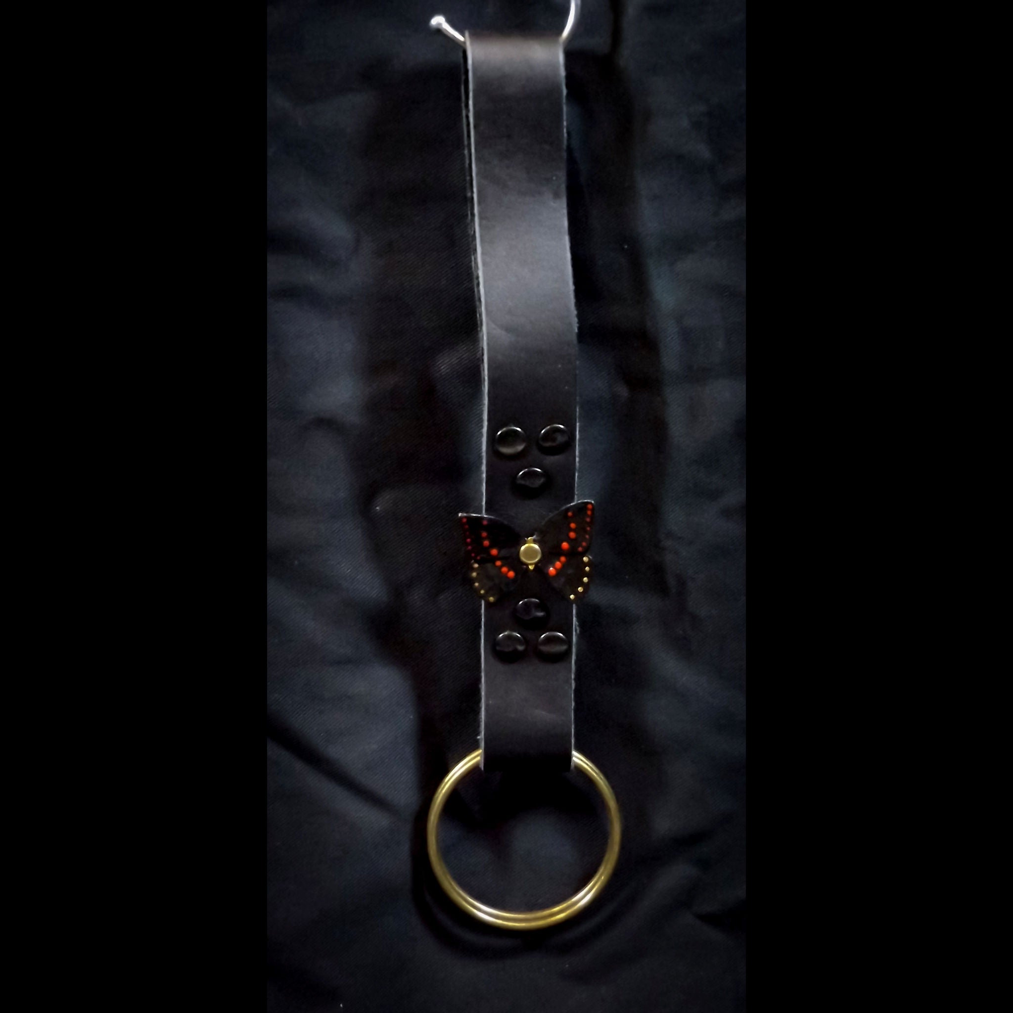 Double Ring Leather Skirt Hitch -Black Butterfly Decoration