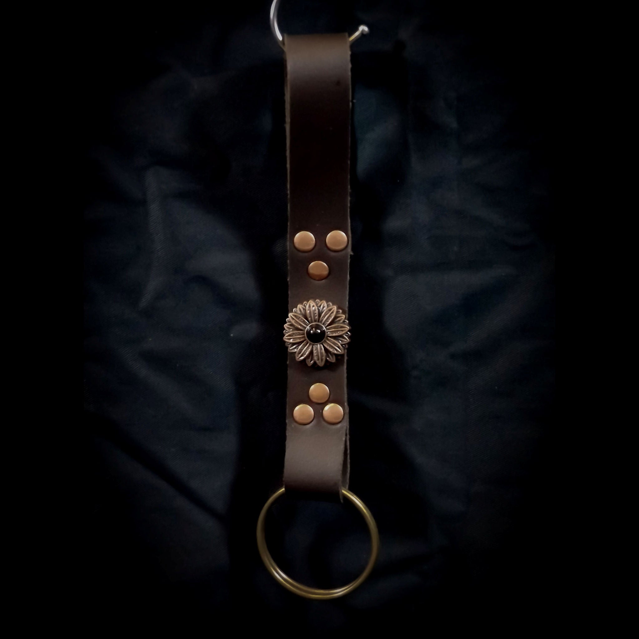 Double Ring Leather Skirt Hitch - Copper & Black Flower Decoration