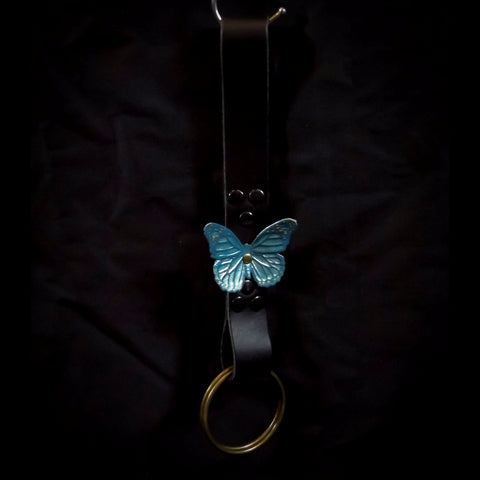 Double Ring Leather Skirt Hitch - Aqua Butterfly Decoration