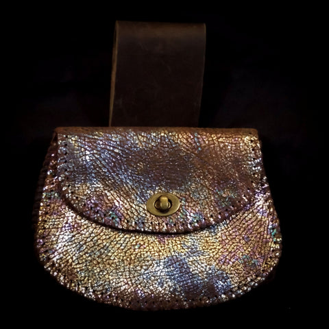 Small Belt Pouch 16.5*12cm -Brown Oil Spill Effect Leather