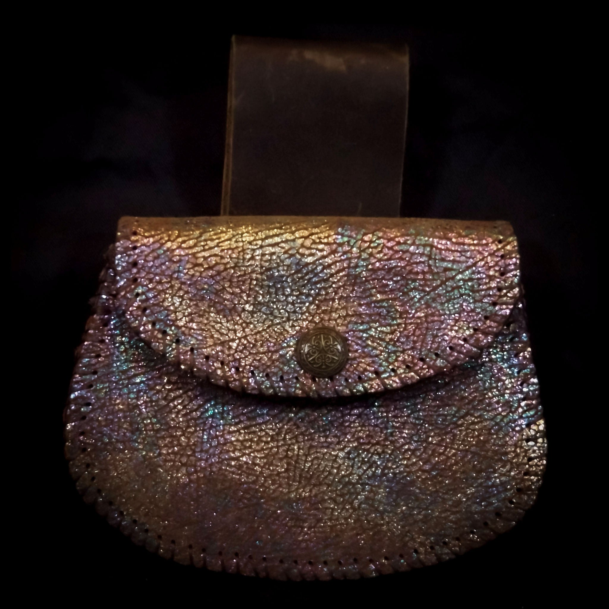 Small Belt Pouch 16.5*12cm -Brown Oil Spill Effect Leather