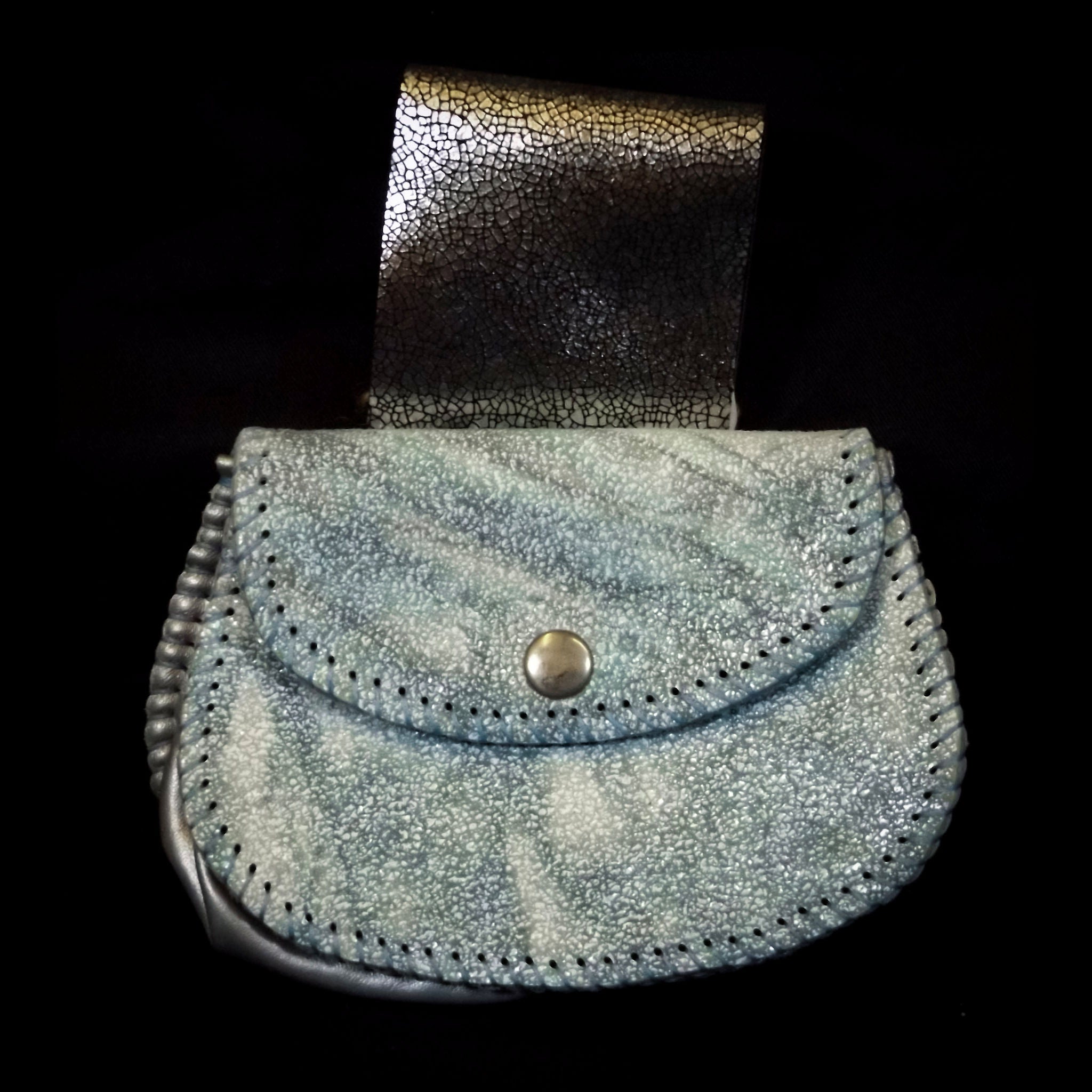 Small Belt Pouch 16.5*12cm - Turquoise-Grey Marble Effect Leather