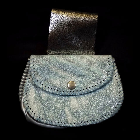 Small Belt Pouch 16.5*12cm - Turquoise-Grey Marble Effect Leather