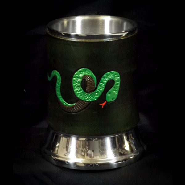 Green Snake Leather Tankard Cover on Tankard