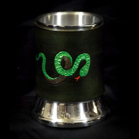 Green Snake Leather Tankard Cover on Tankard