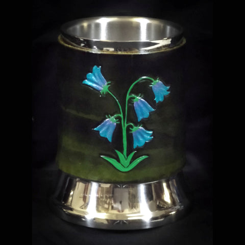 Green Bluebell Flowers Leather Tankard Cover on Tankard