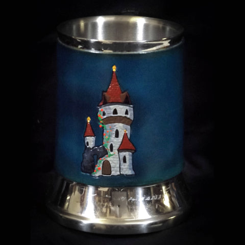 Teal Cottage Tower Leather Tankard Cover on Tankard