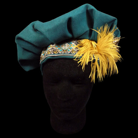 Teal Feathered Muffin Hat