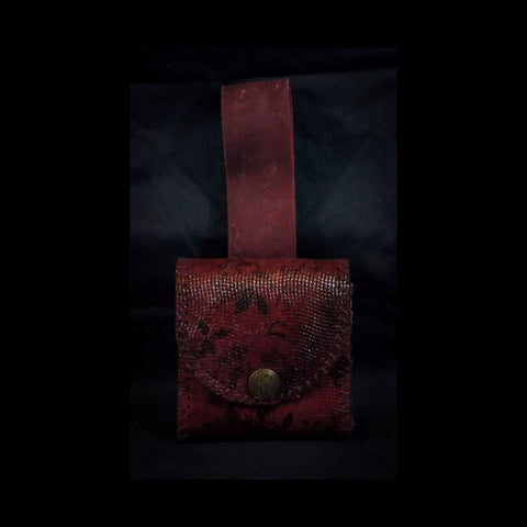Small Square Belt Pouch 10*11cm - Burgundy Floral Red Leather