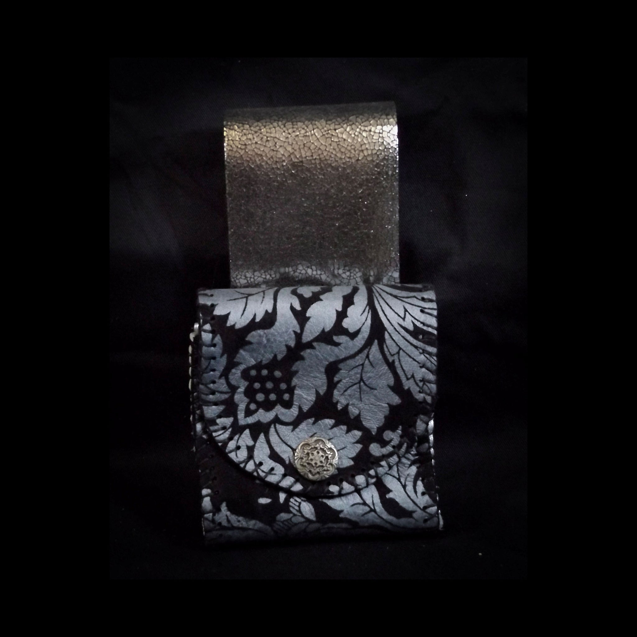 Small Square Belt Pouch 10*11cm -Black & Silver Leather