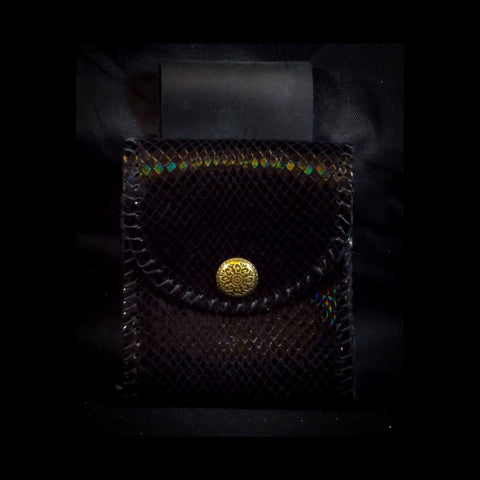 Small Square Belt Pouch 10*11cm -Black Iridescent Snakeskin Effect Leather