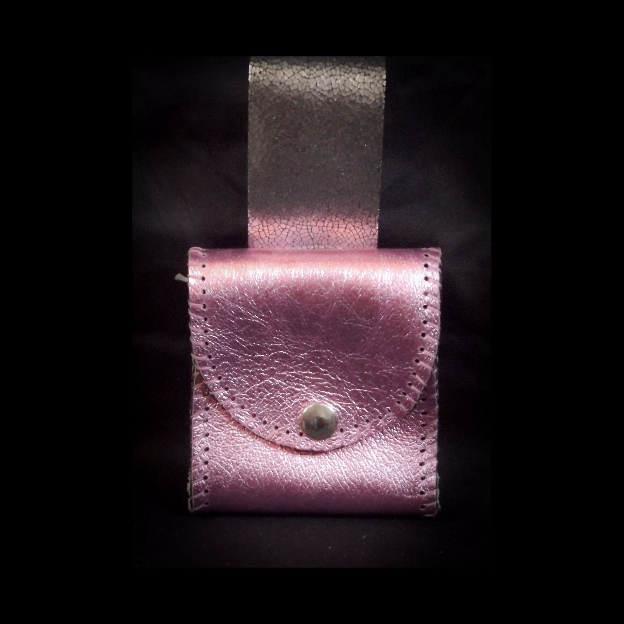 Small Square Belt Pouch 10*11cm - Metallic Light Pink Leather