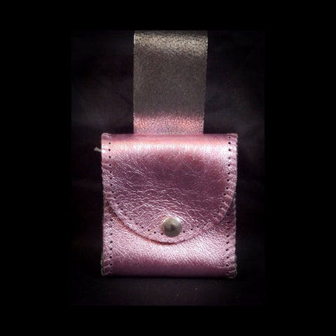Small Square Belt Pouch 10*11cm - Metallic Light Pink Leather