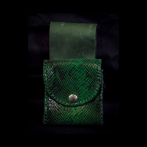 Small Square Belt Pouch 10*11cm -Green & Black Snakeskin Effect Leather
